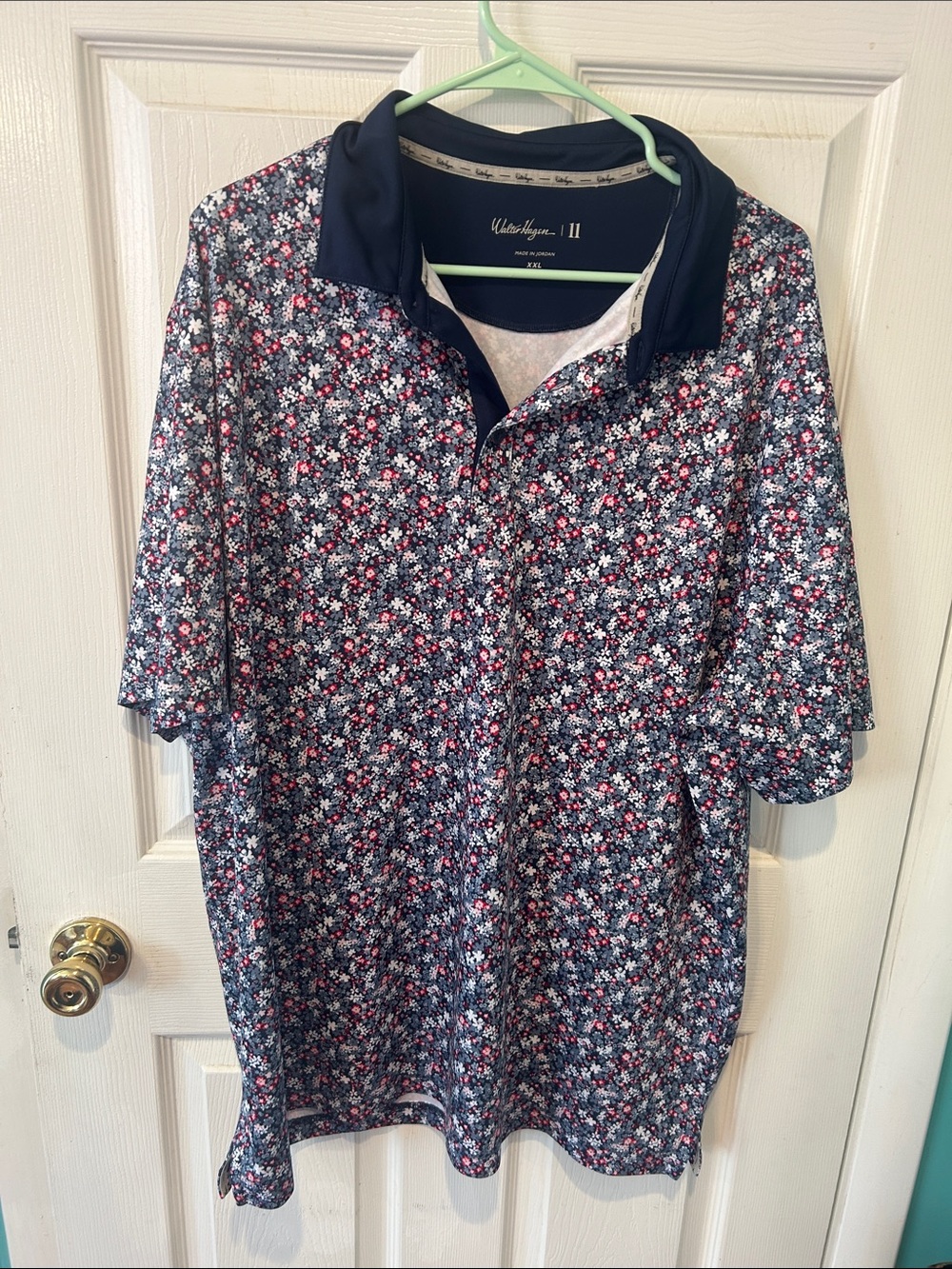 Walter Hagen Navy Polo with Pink and White Floral Pattern